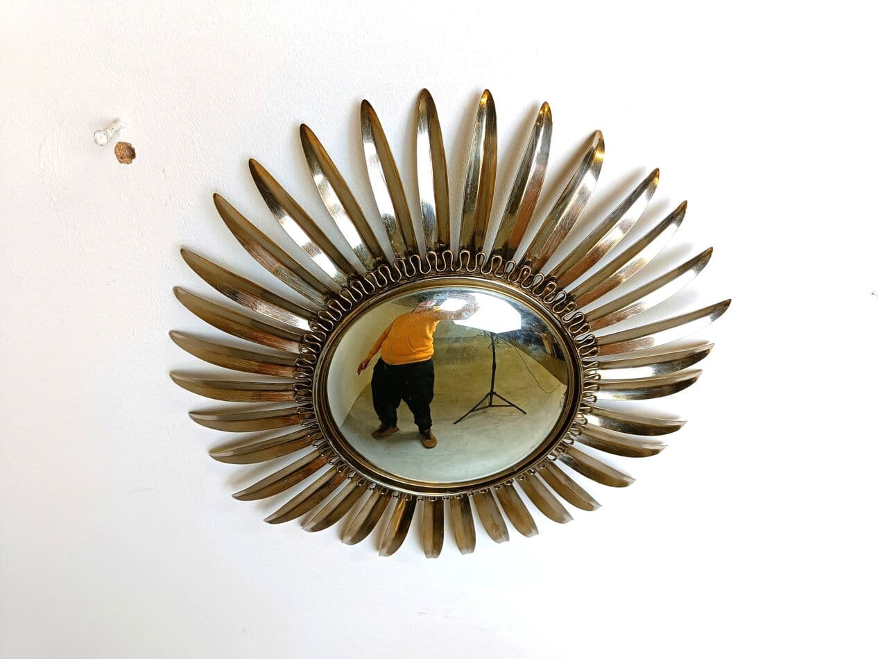 Sunburst mirror, gold brass, France, 1970s. - 269569