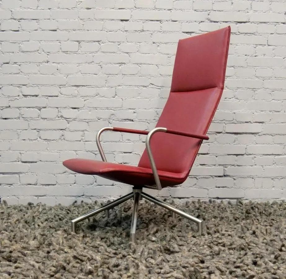 Armchair Arco, maroon natural leather, chrome, by P. Tuttle, Arco, Netherlands, 1980s - 19421