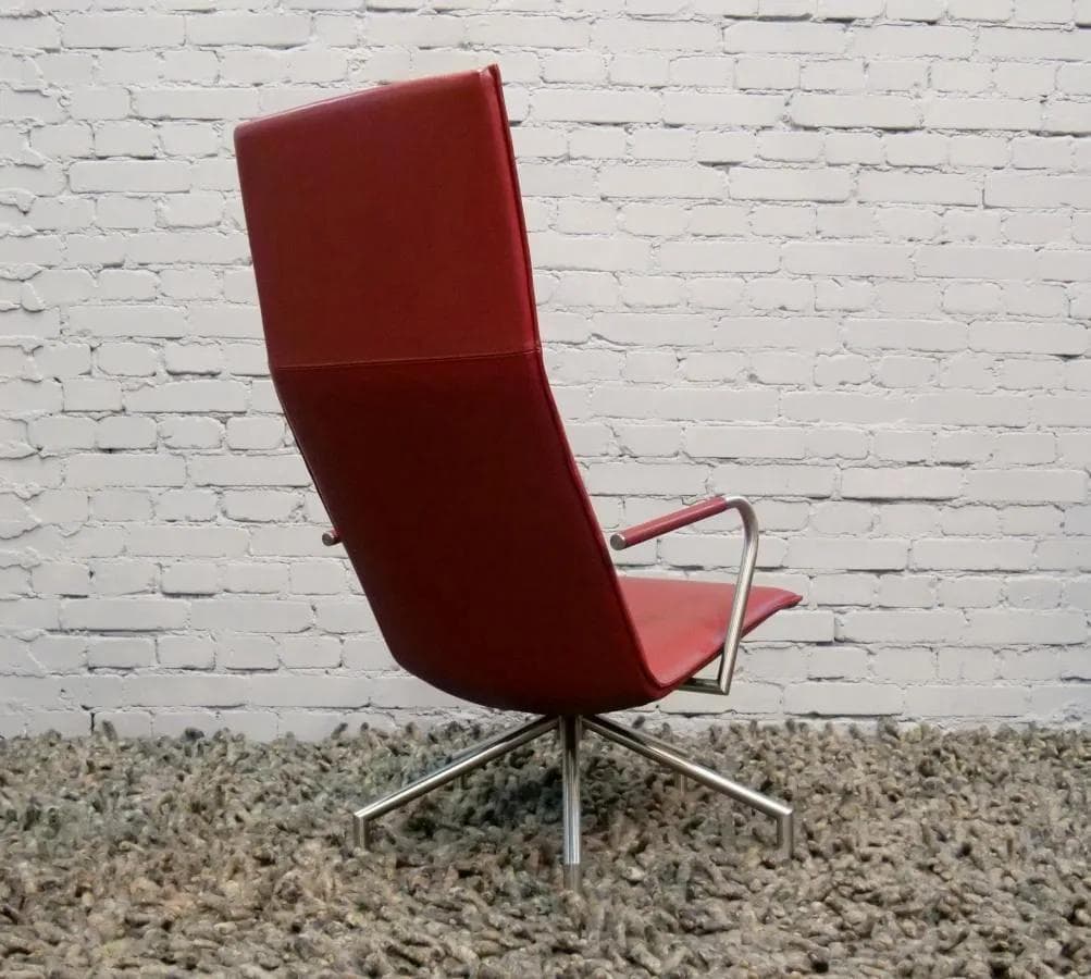 Armchair Arco, maroon natural leather, chrome, by P. Tuttle, Arco, Netherlands, 1980s - 19423