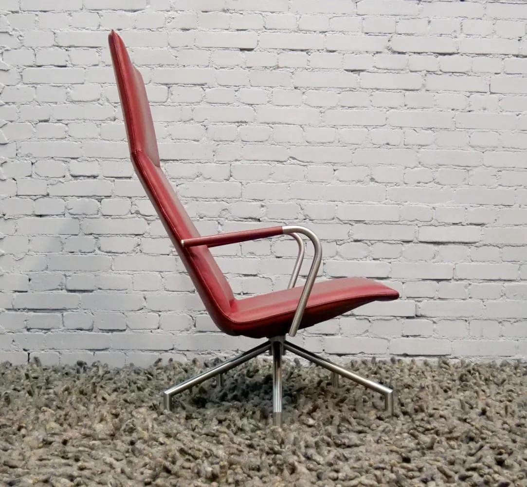 Armchair Arco, maroon natural leather, chrome, by P. Tuttle, Arco, Netherlands, 1980s - 19420