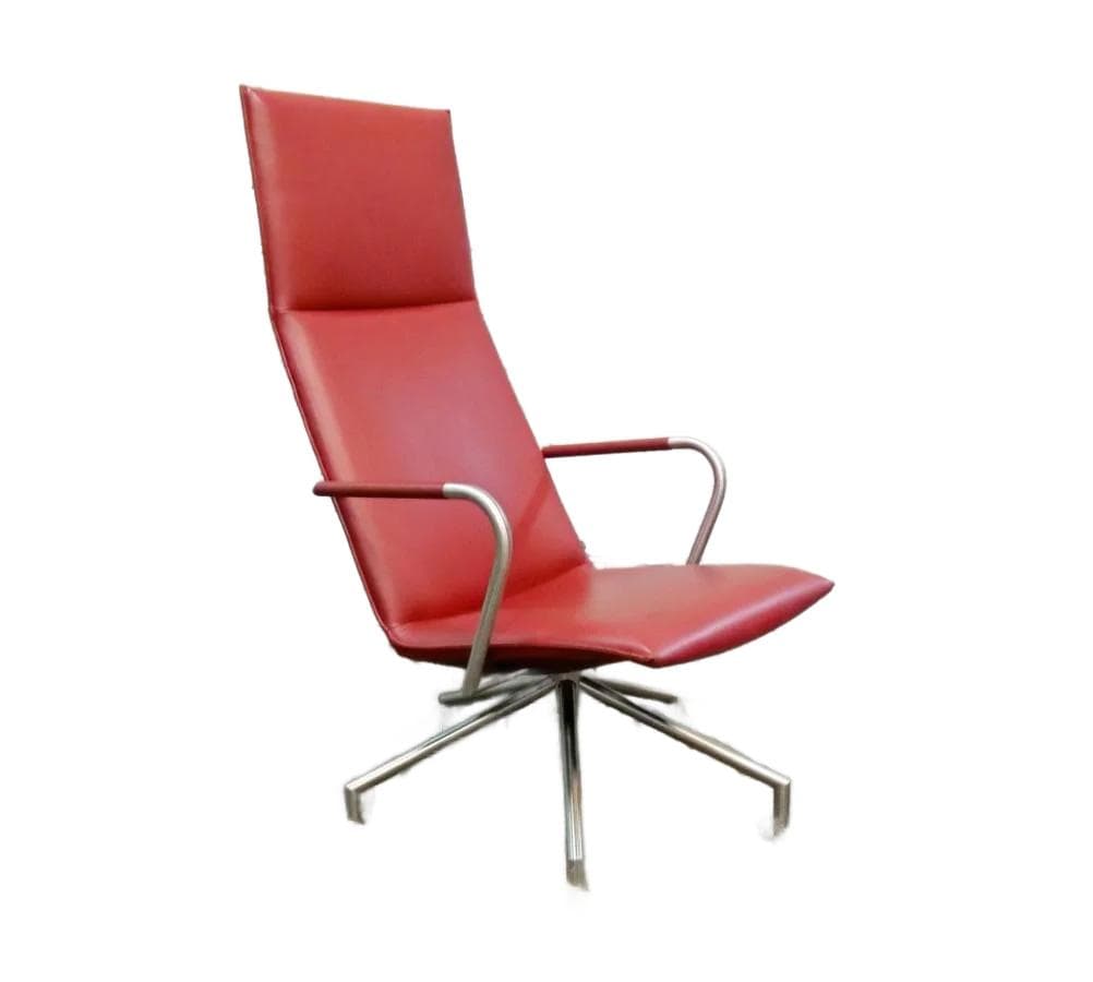 Armchair Arco, maroon natural leather, chrome, by P. Tuttle, Arco, Netherlands, 1980s