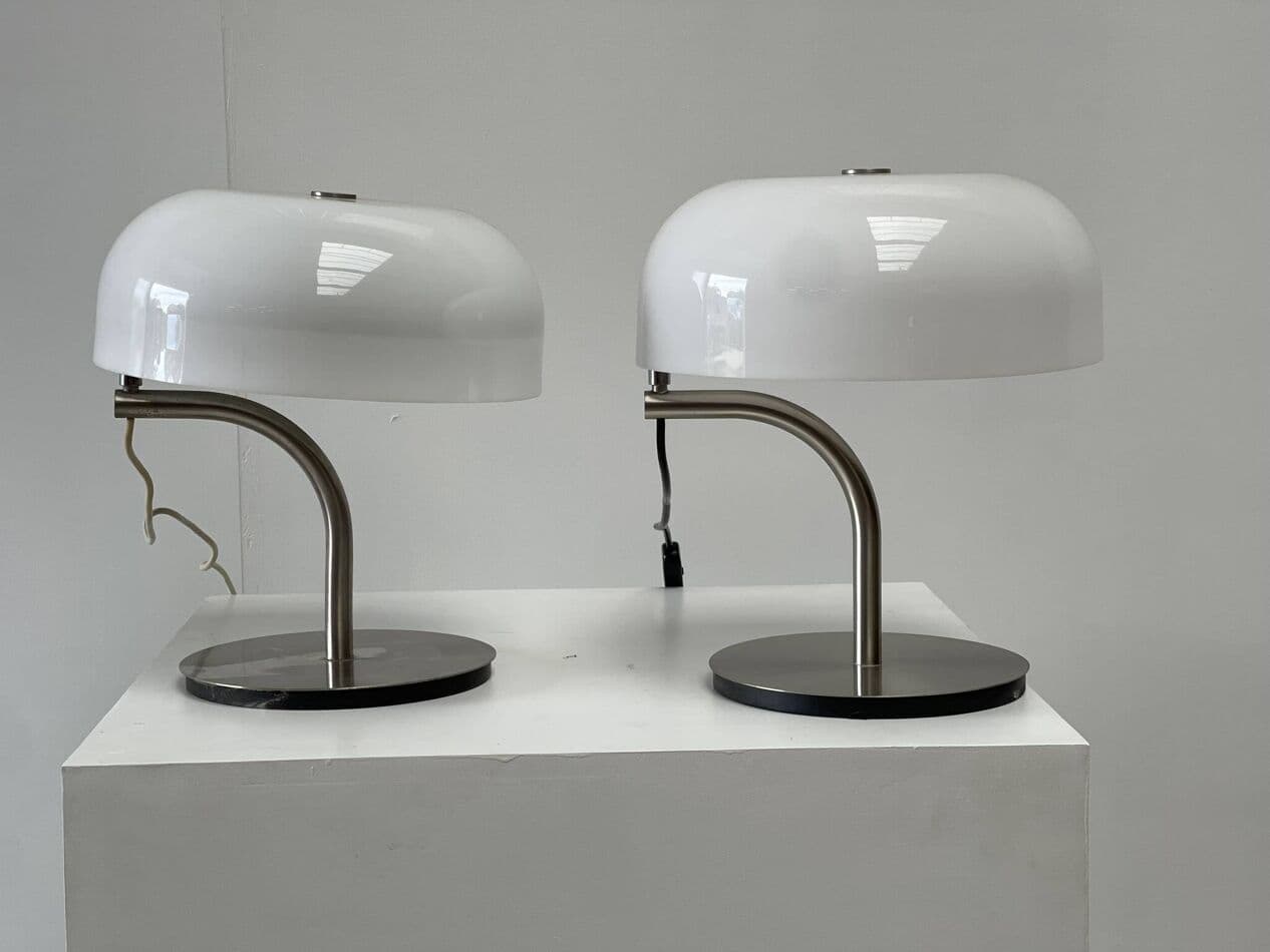 Para lamp stołowych, biały, plastik, proj. G. Stoppino, Włochy, lata 80. - 269517