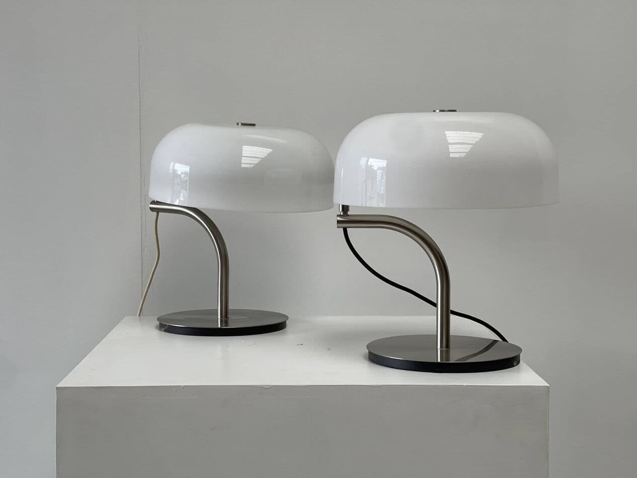Para lamp stołowych, biały, plastik, proj. G. Stoppino, Włochy, lata 80. - 269516