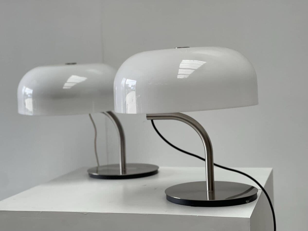 Para lamp stołowych, biały, plastik, proj. G. Stoppino, Włochy, lata 80. - 269515