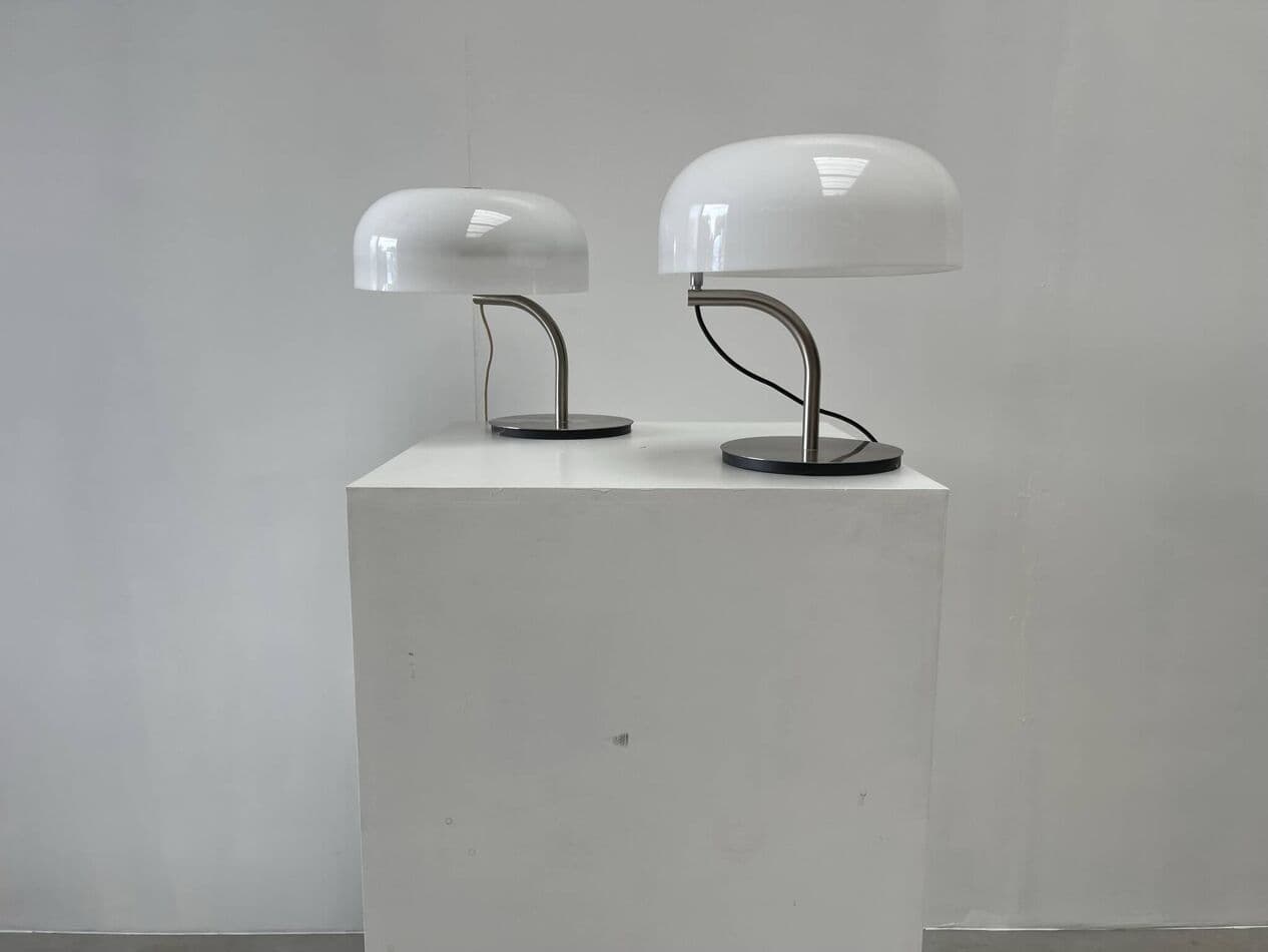 Para lamp stołowych, biały, plastik, proj. G. Stoppino, Włochy, lata 80. - 269527