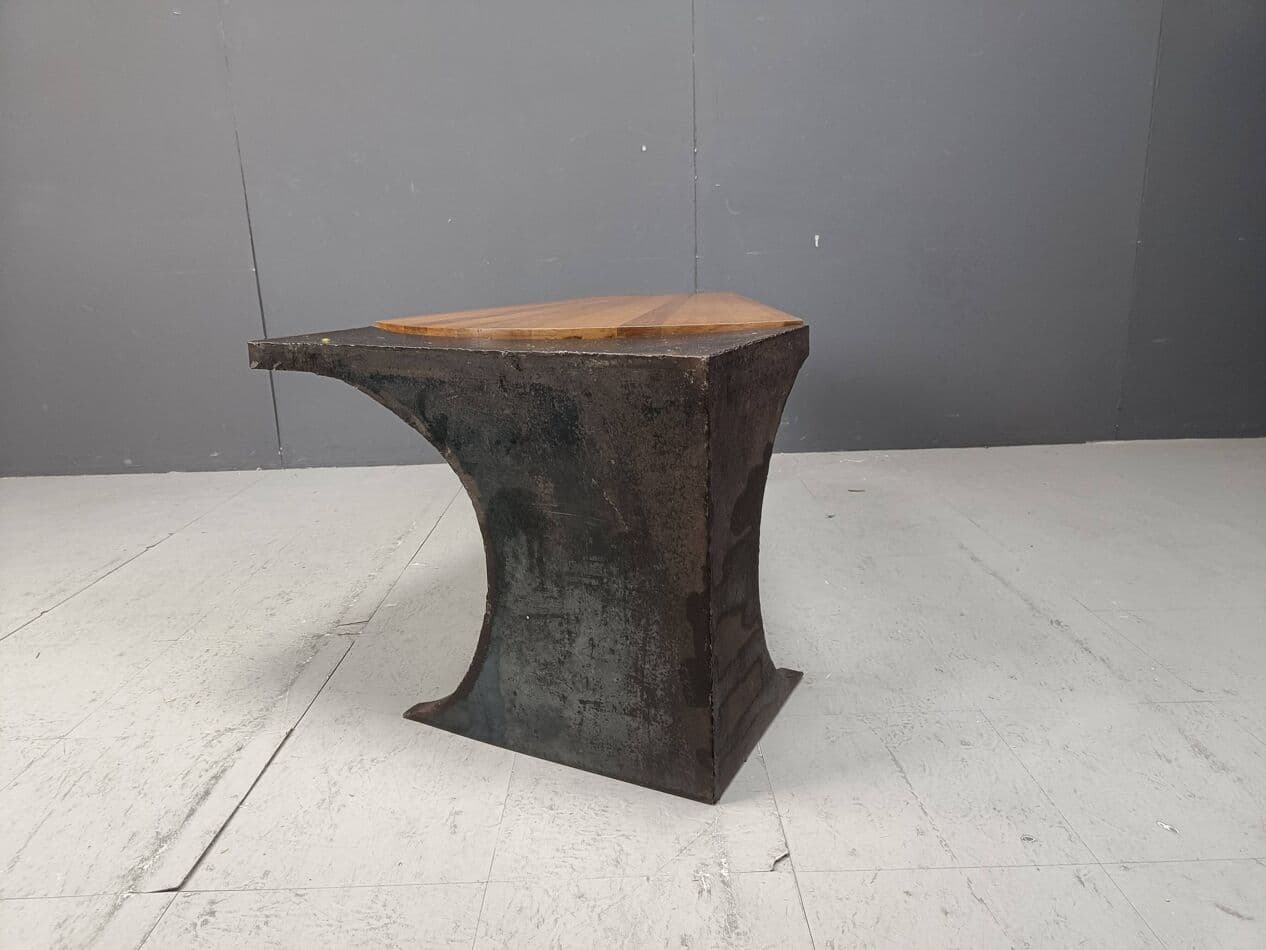 Coffee table Brutalist, grey steel, wood, Netherlands, 1970s. - 269479
