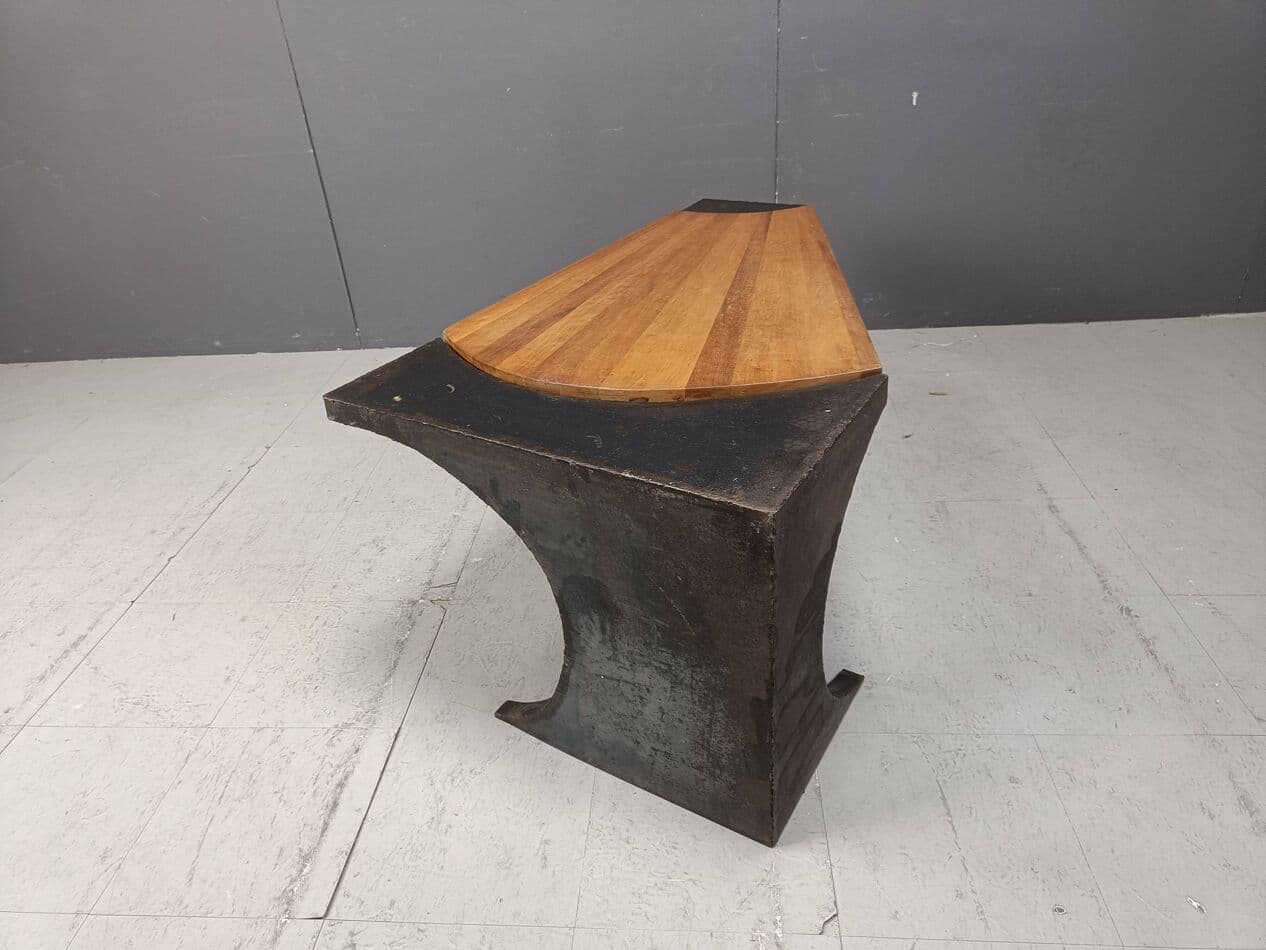 Coffee table Brutalist, grey steel, wood, Netherlands, 1970s. - 269478