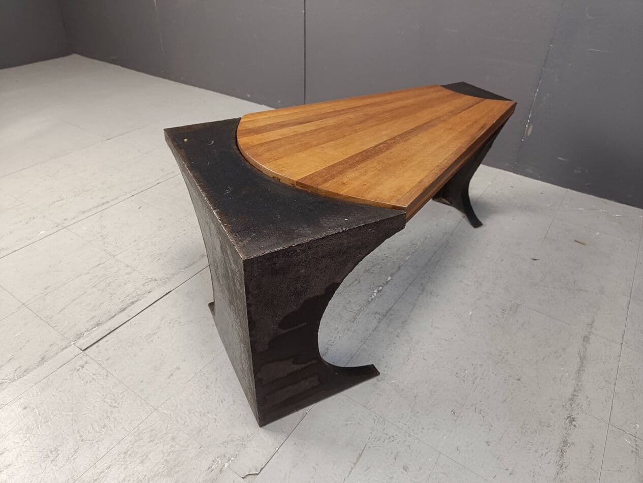 Coffee table Brutalist, grey steel, wood, Netherlands, 1970s. - 269480