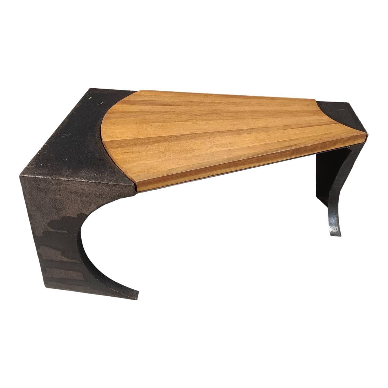 Coffee table Brutalist, grey steel, wood, Netherlands, 1970s.
