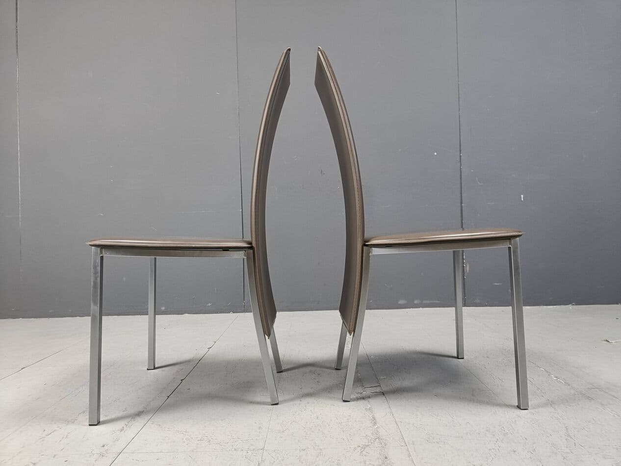 Set of eight dining chairs, grey leather, chrome, Belgium, 1980s. - 269472