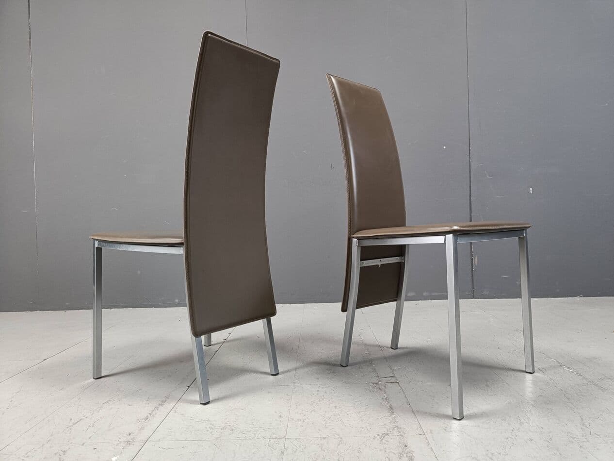 Set of eight dining chairs, grey leather, chrome, Belgium, 1980s. - 269473