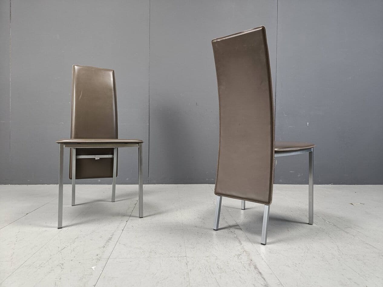 Set of eight dining chairs, grey leather, chrome, Belgium, 1980s. - 269471