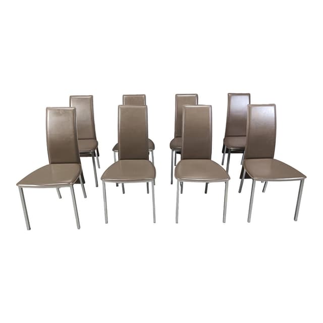 Set of eight dining chairs, grey leather, chrome, Belgium, 1980s. - DIMENSION