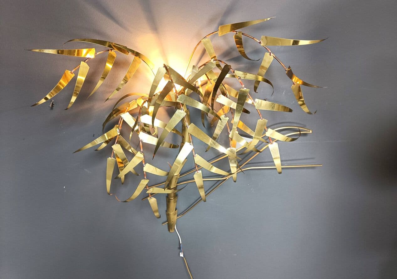 Lampa ścienna Palm Tree, złoty, miedź, proj. D. D'Haeseleer, Belgia, lata 70. - 269447