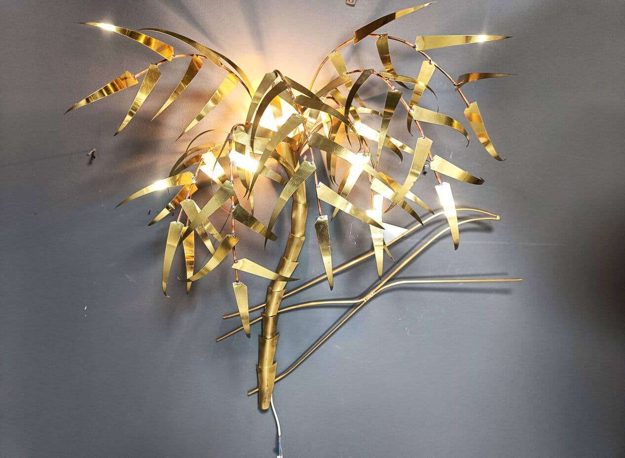 Lampa ścienna Palm Tree, złoty, miedź, proj. D. D'Haeseleer, Belgia, lata 70. - 269448
