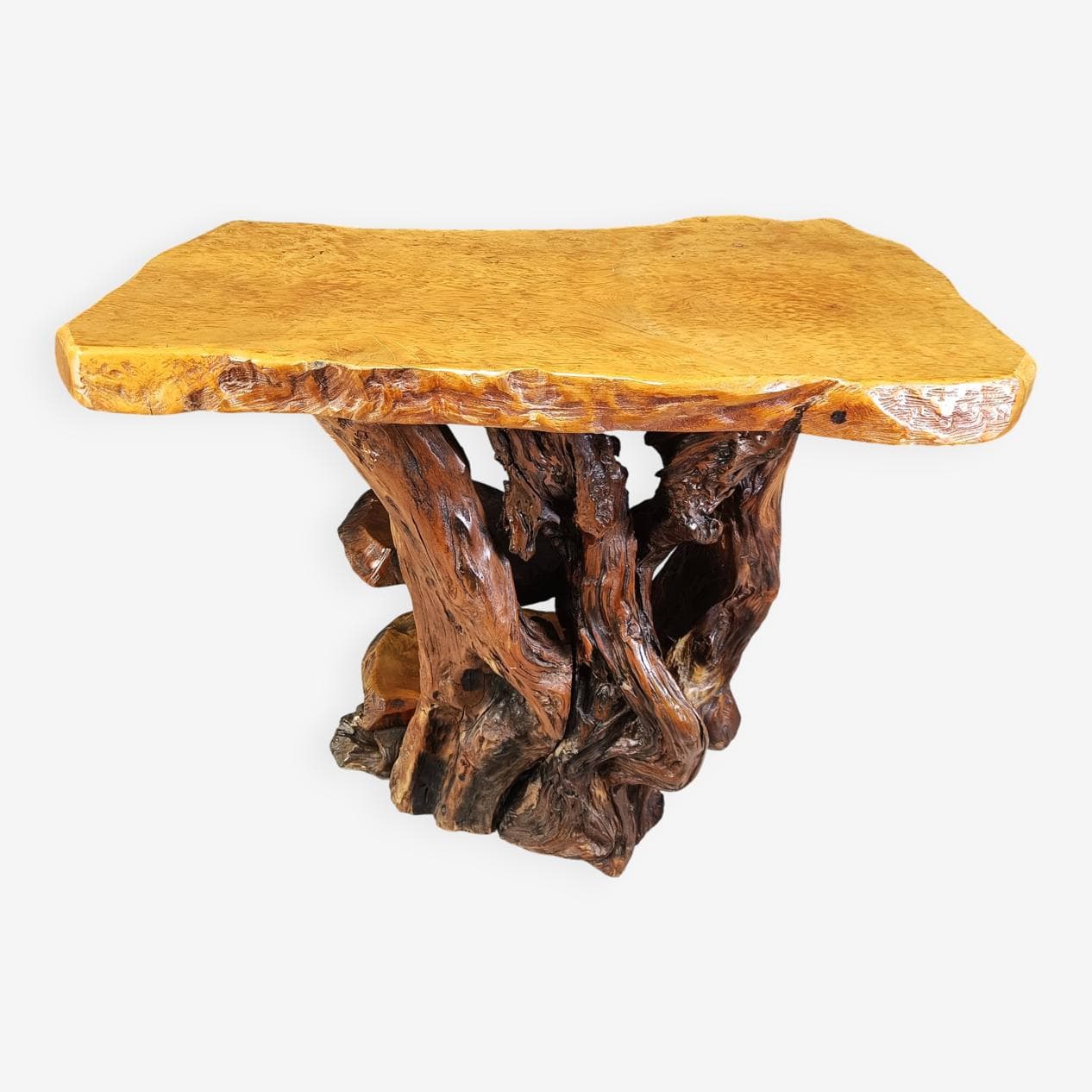 Konsola Travail Populaire, drewno oliwne burl brązowy, Włochy, lata 70. - 269437