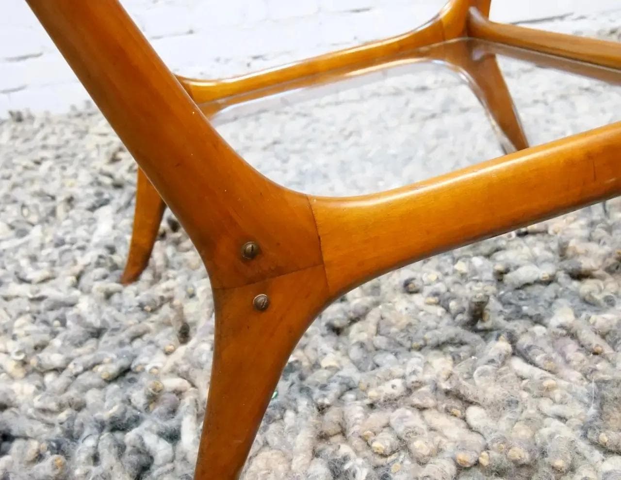 Coffee table, brown wood, clear glass, by C. Lacca, Italy, 1950s. - 19415