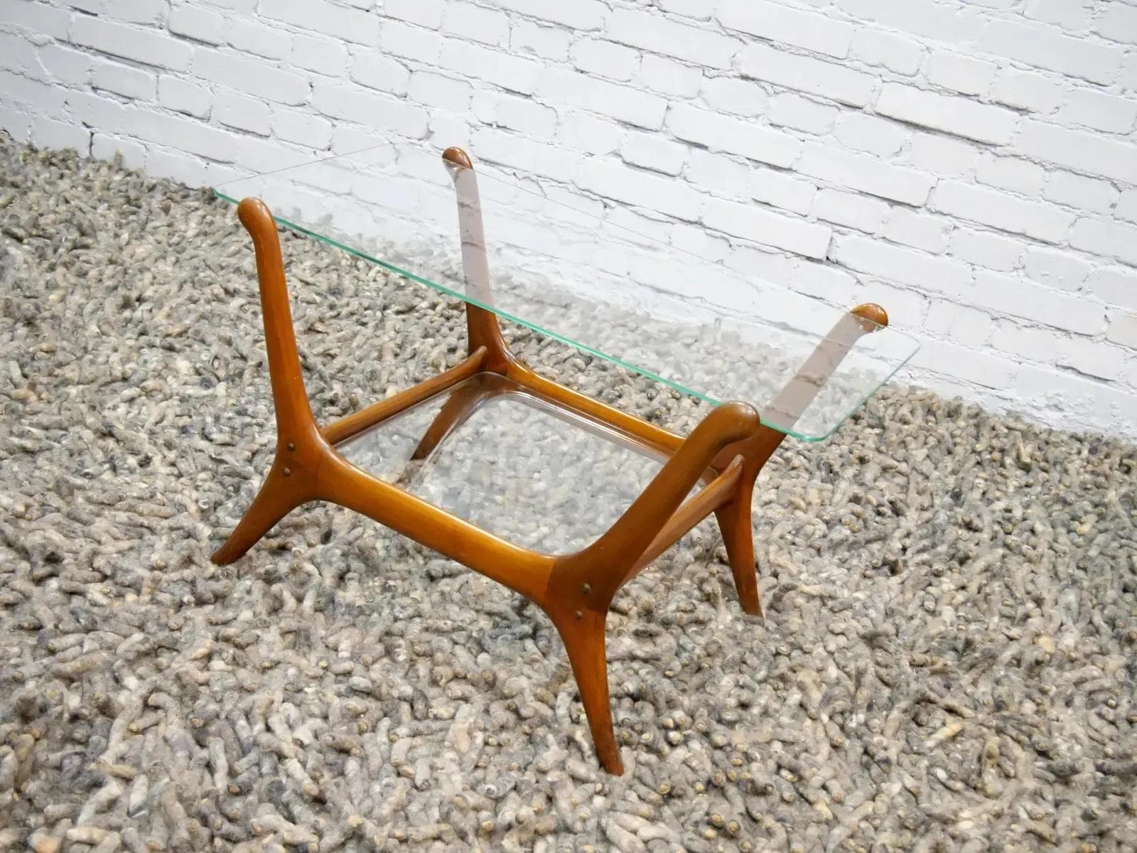 Coffee table, brown wood, clear glass, by C. Lacca, Italy, 1950s. - 19418