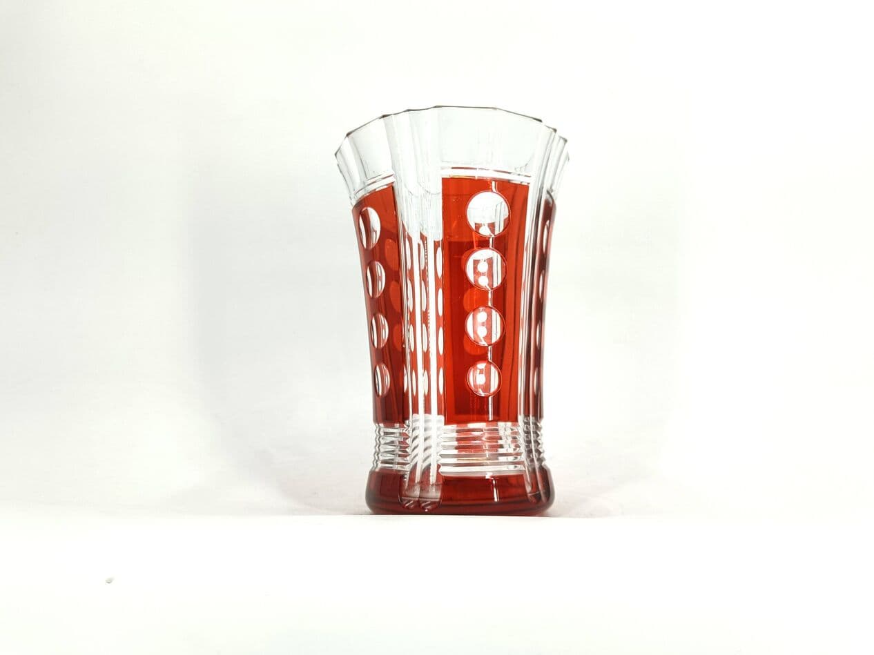 Wazon, art deco, czerwony, kryształ, Belgia, lata 60. - 269388