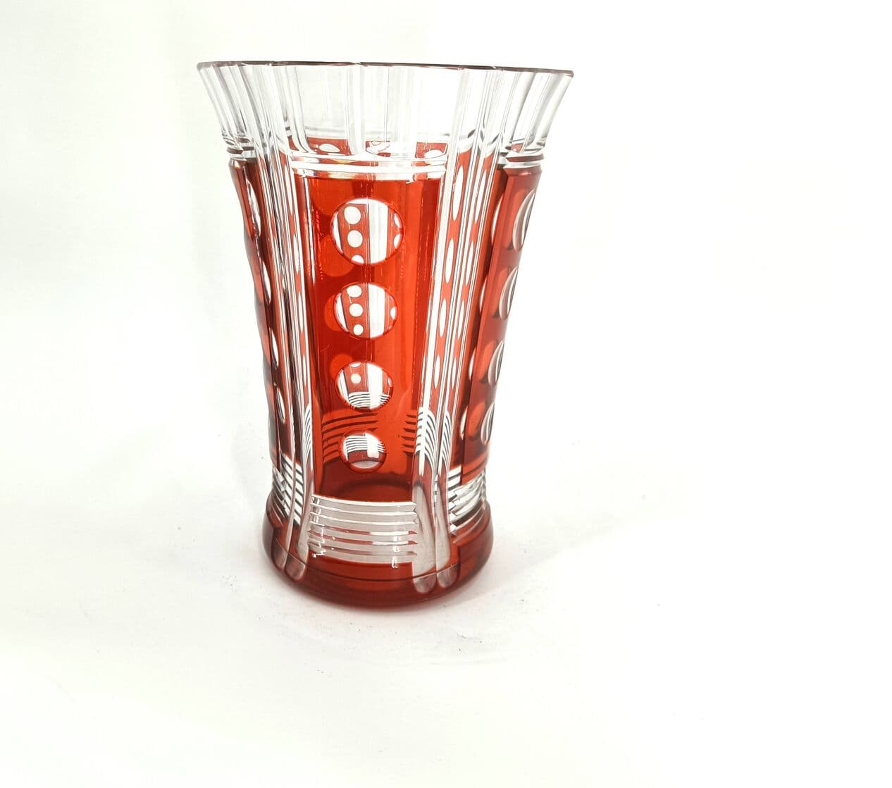 Wazon, art deco, czerwony, kryształ, Belgia, lata 60. - 269389