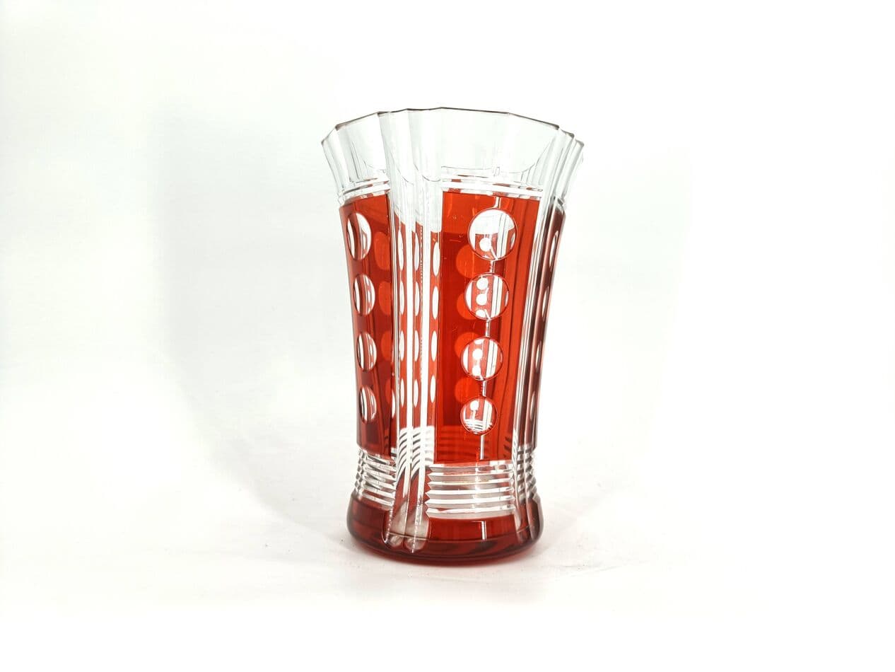 Wazon, art deco, czerwony, kryształ, Belgia, lata 60. - 269387