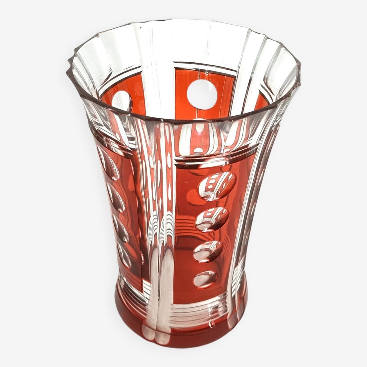 Wazon, art deco, czerwony, kryształ, Belgia, lata 60. - 269385