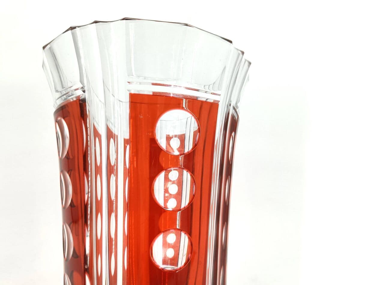 Wazon, art deco, czerwony, kryształ, Belgia, lata 60. - 269393