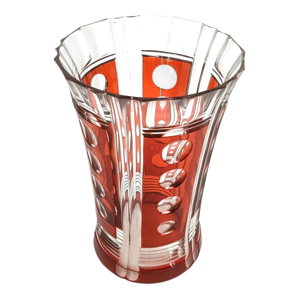 Wazon, art deco, czerwony, kryształ, Belgia, lata 60.