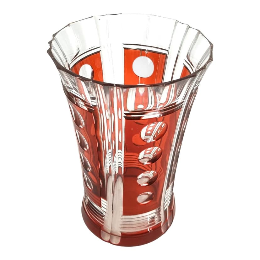 Wazon, art deco, czerwony, kryształ, Belgia, lata 60.