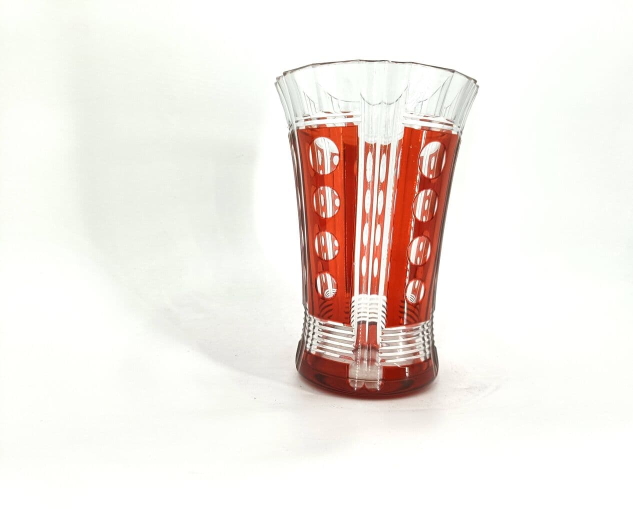 Wazon, art deco, czerwony, kryształ, Belgia, lata 60. - 269391