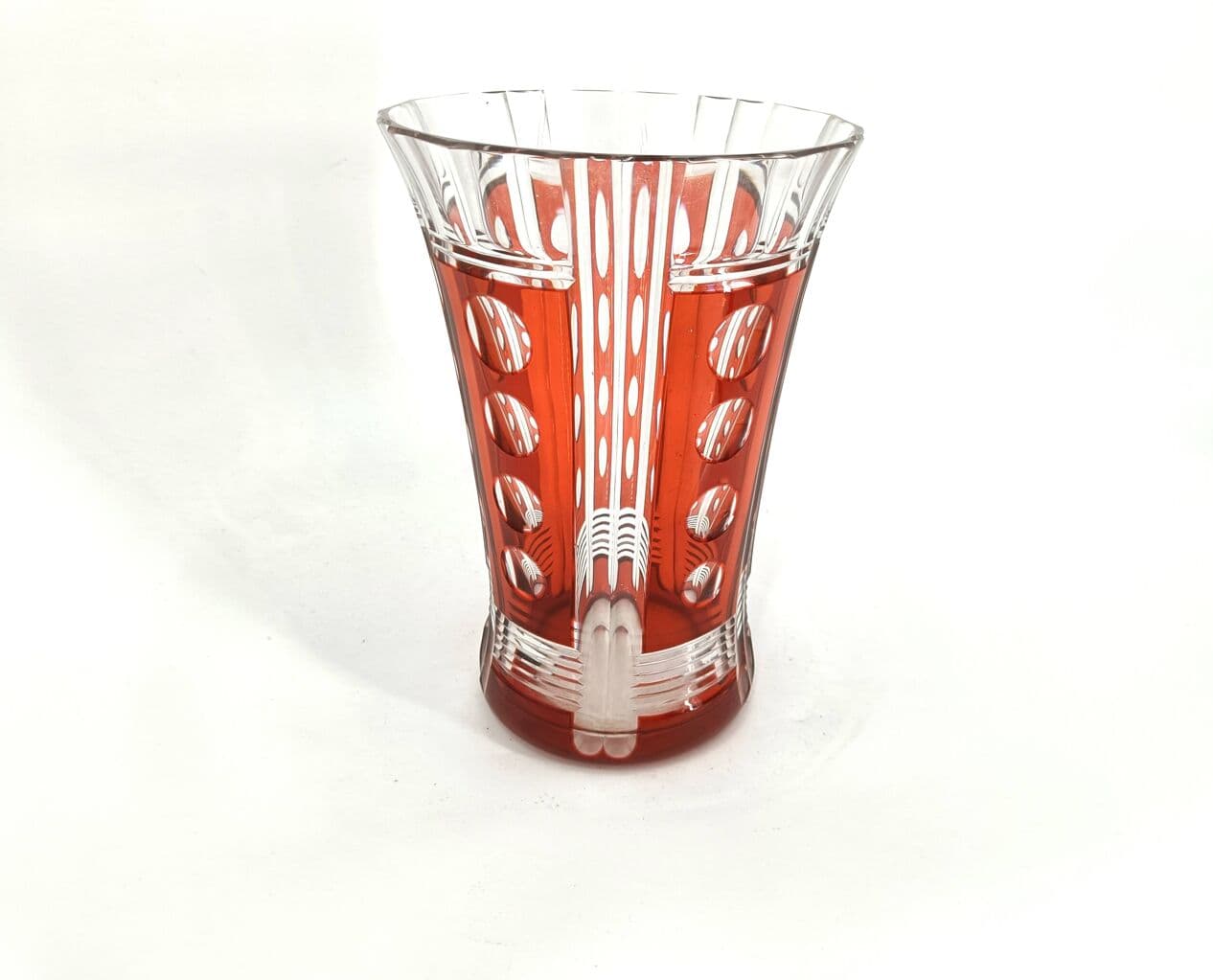 Wazon, art deco, czerwony, kryształ, Belgia, lata 60. - 269390