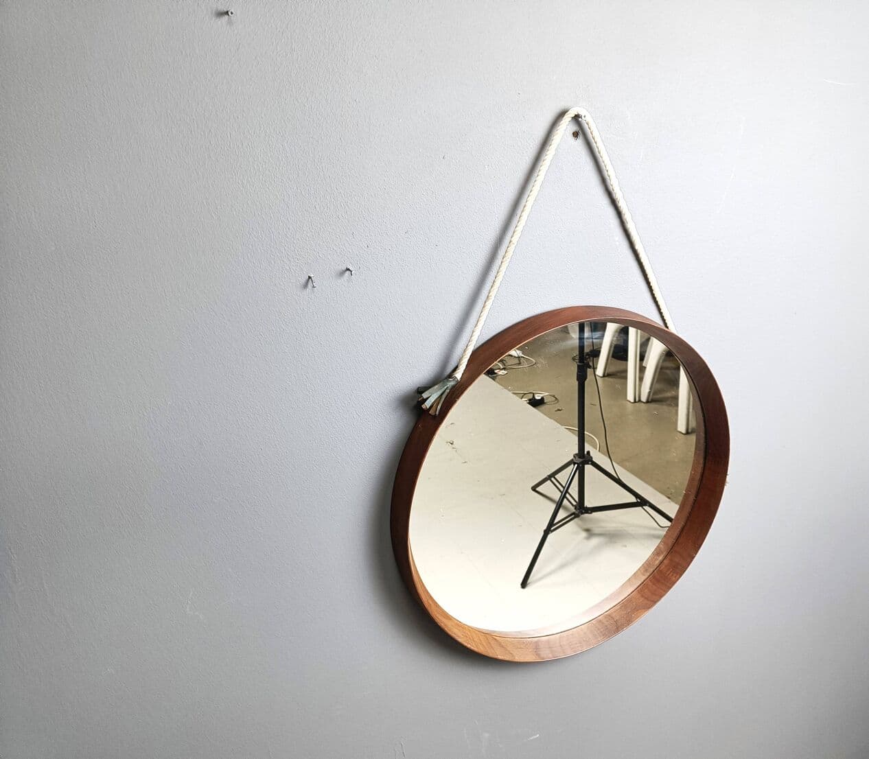 Wall mirror round, brown teak, Italy, 1960s - 269326