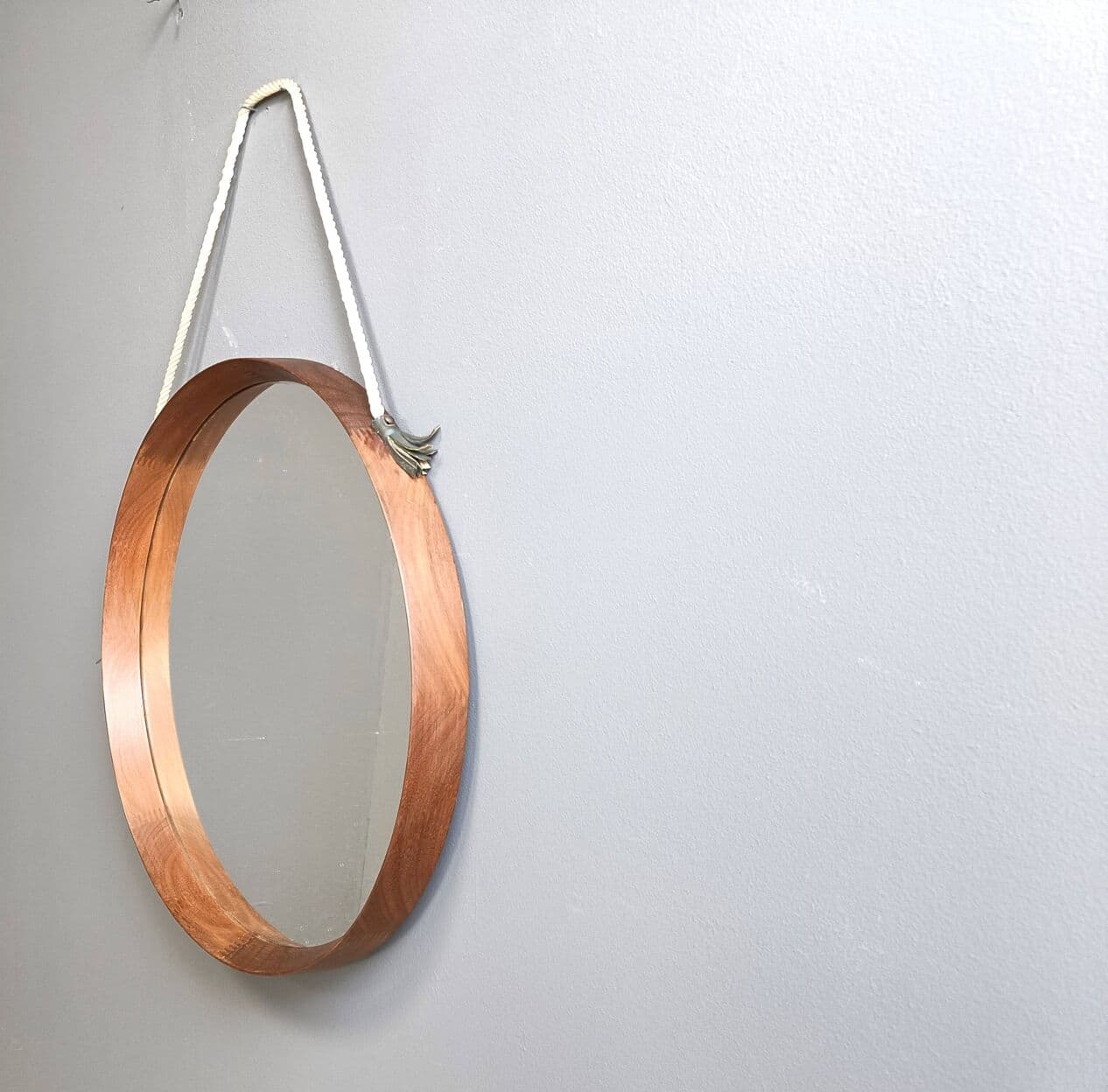 Wall mirror round, brown teak, Italy, 1960s - 269332