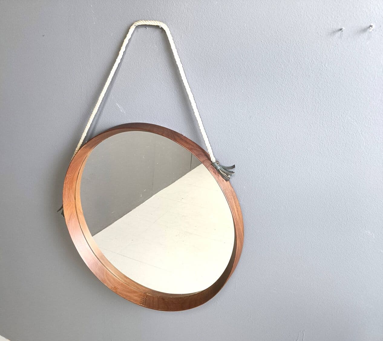 Wall mirror round, brown teak, Italy, 1960s - 269330