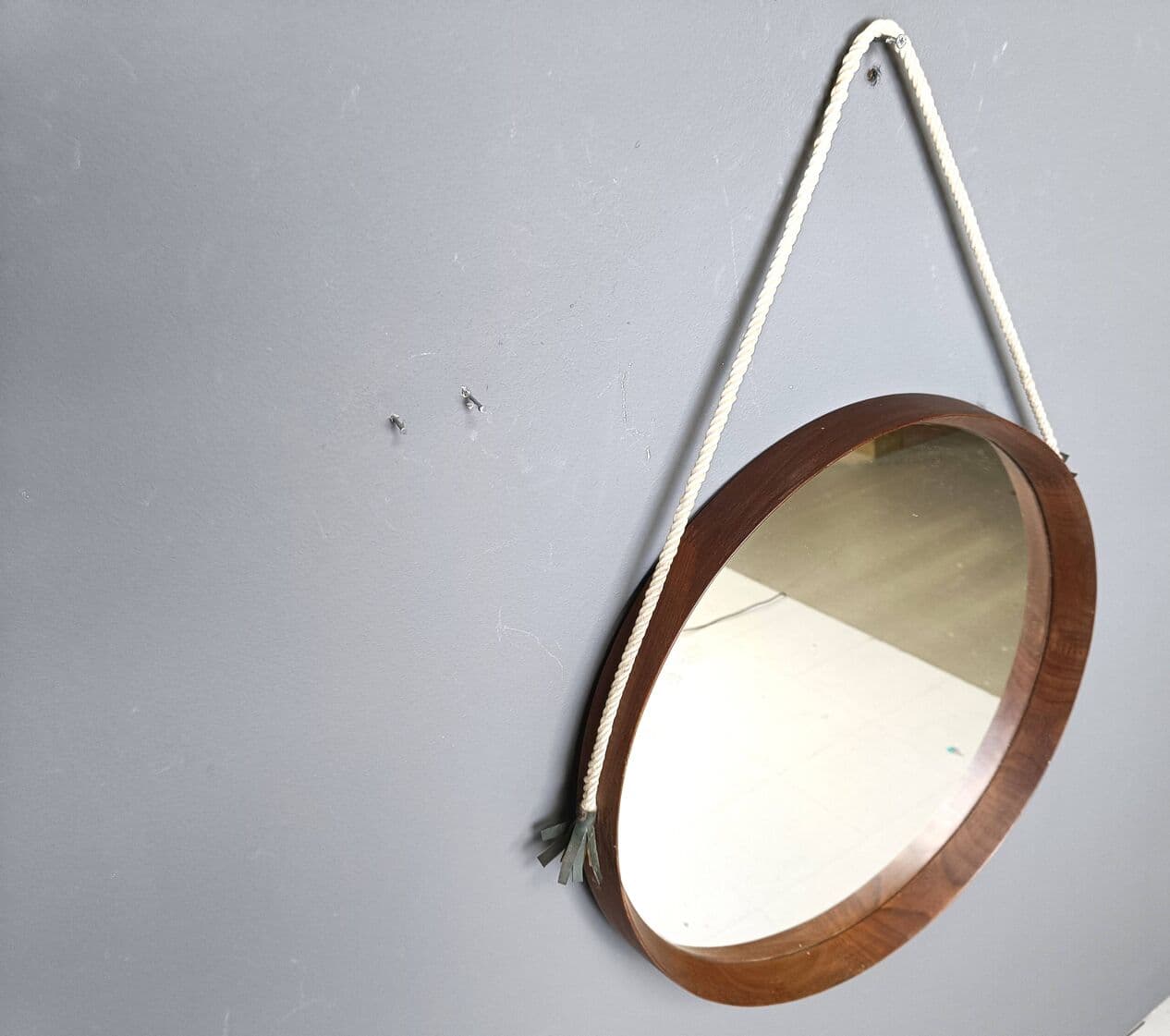 Wall mirror round, brown teak, Italy, 1960s - 269325