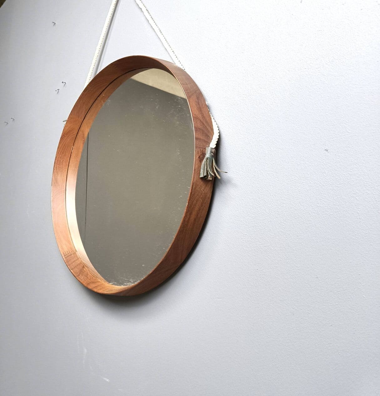 Wall mirror round, brown teak, Italy, 1960s - 269329