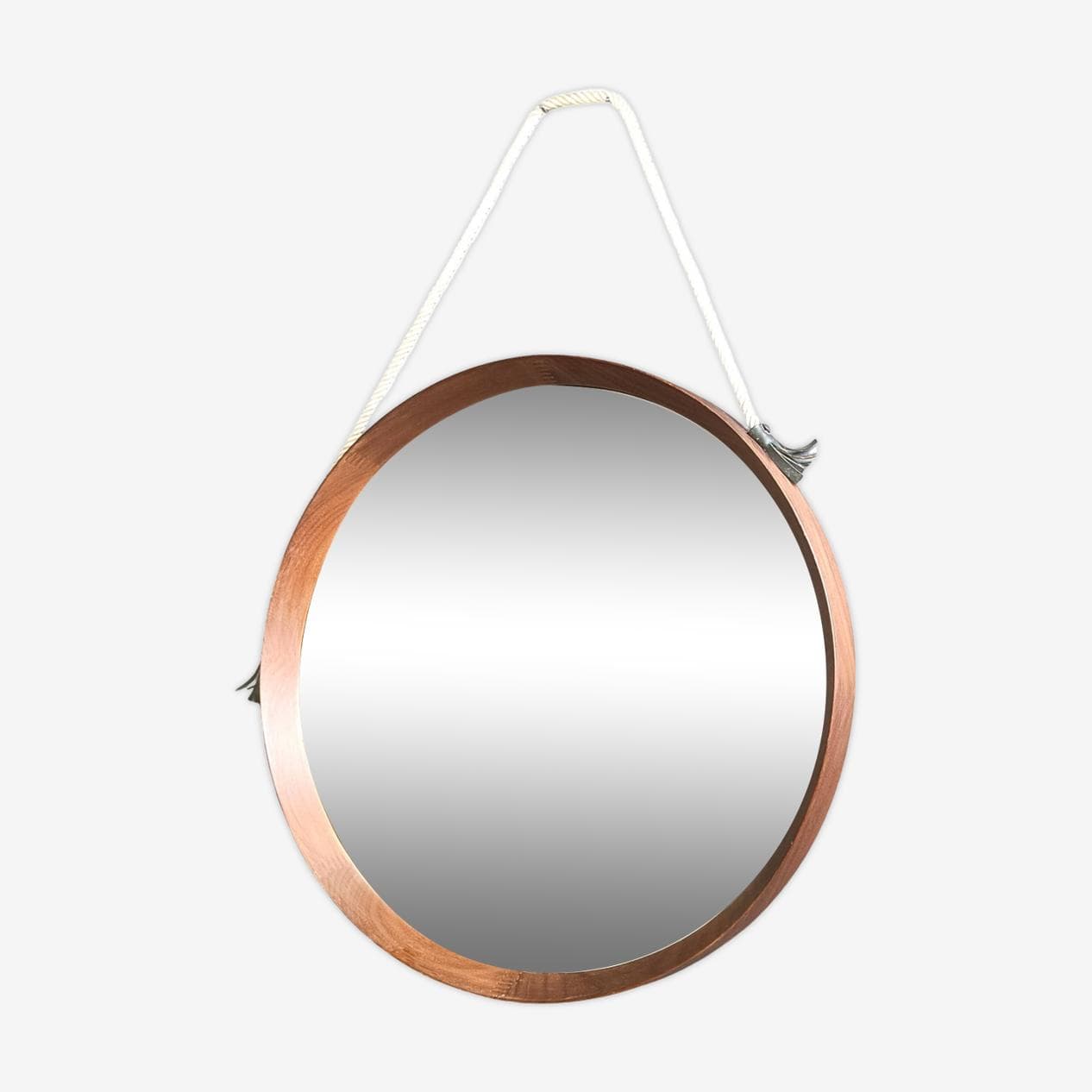 Wall mirror round, brown teak, Italy, 1960s - 269324