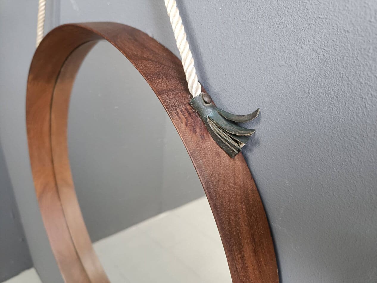 Wall mirror round, brown teak, Italy, 1960s - 269322