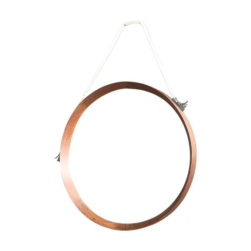 Wall mirror round, brown teak, Italy, 1960s