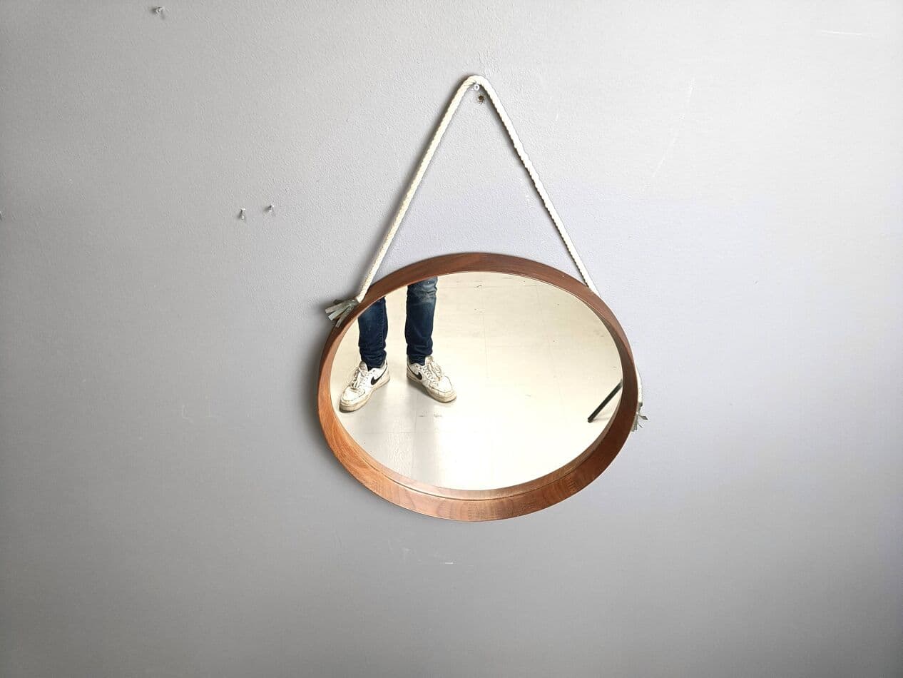 Wall mirror round, brown teak, Italy, 1960s - 269328