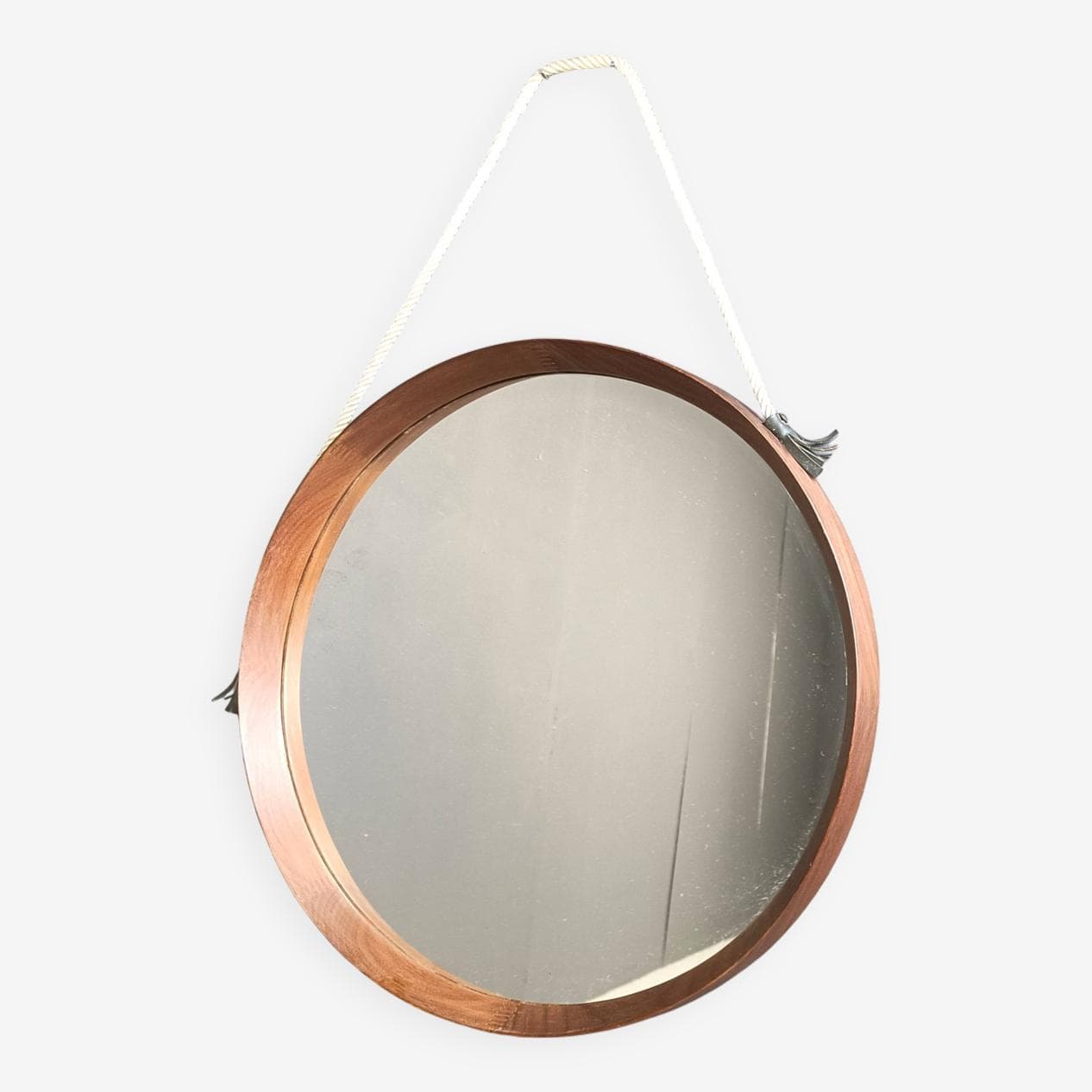 Wall mirror round, brown teak, Italy, 1960s - 269323