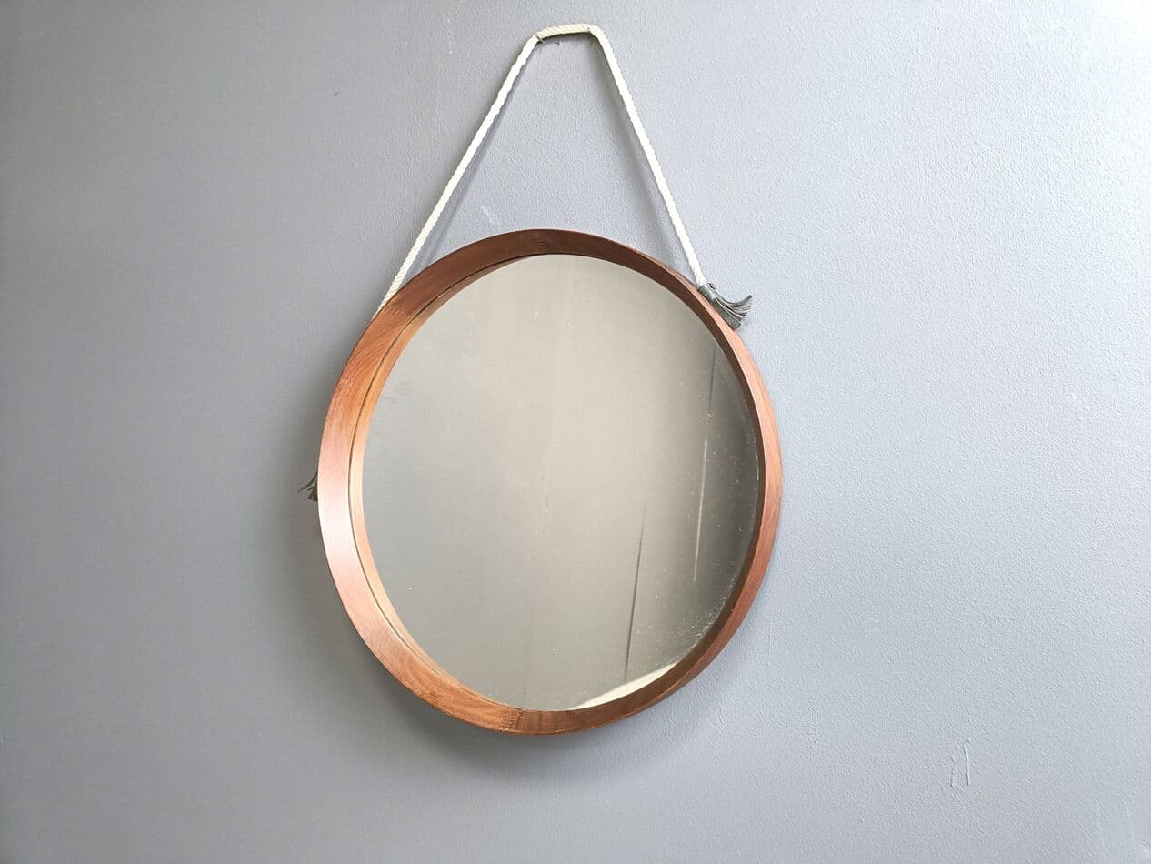 Wall mirror round, brown teak, Italy, 1960s - 269331
