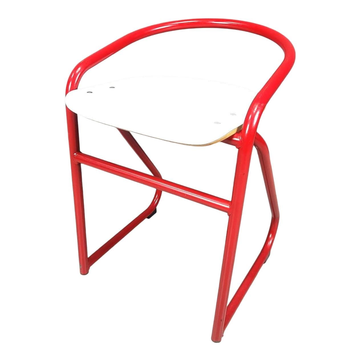Stołek postmodernistyczny, czerwony, metal, Francja, lata 80.