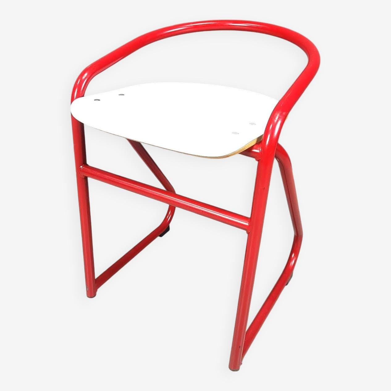 Stołek postmodernistyczny, czerwony, metal, Francja, lata 80. - 269299