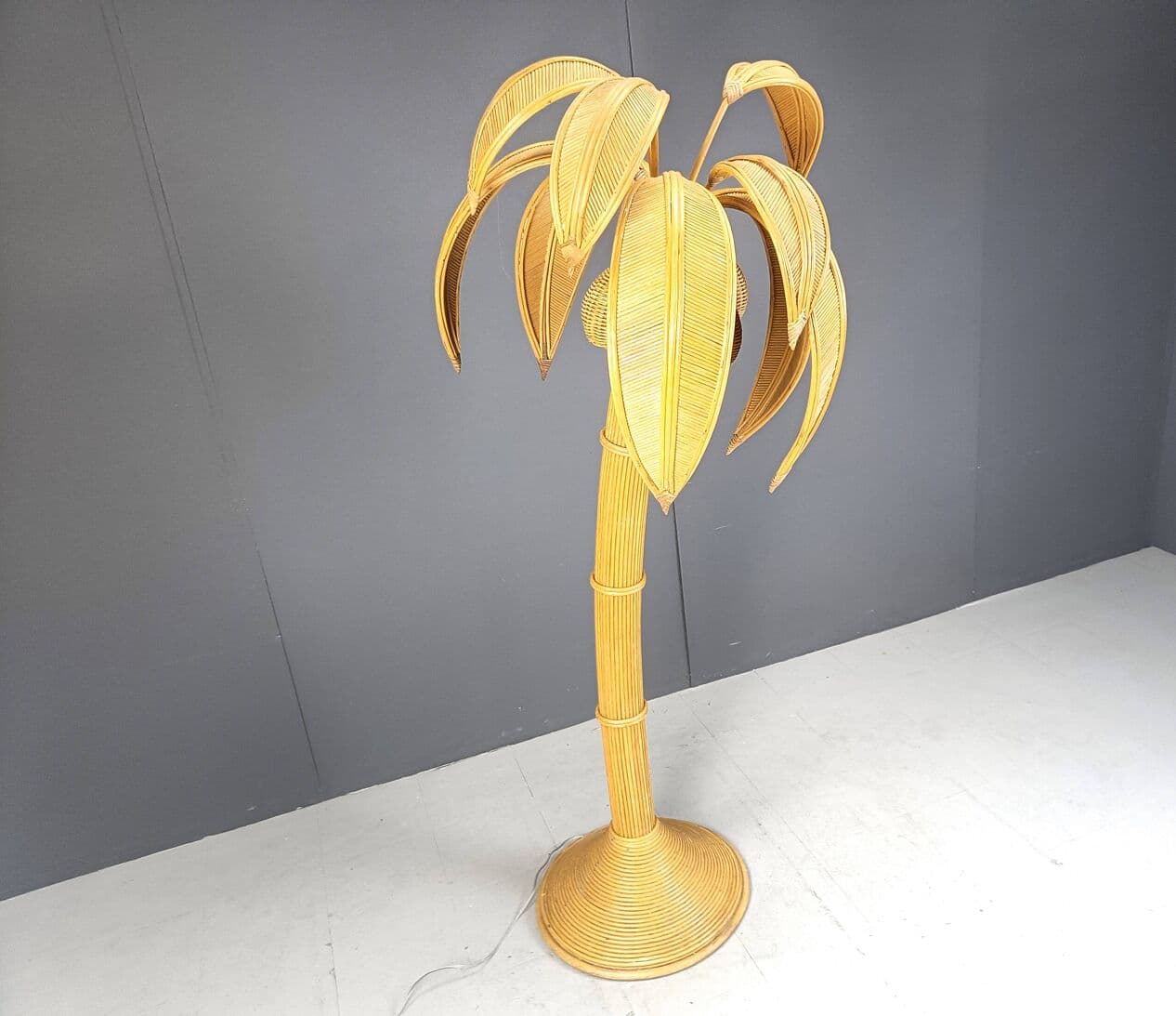 Lampa podłogowa Palma, złoty, rattan i wiklina, Francja, lata 70. - 269282