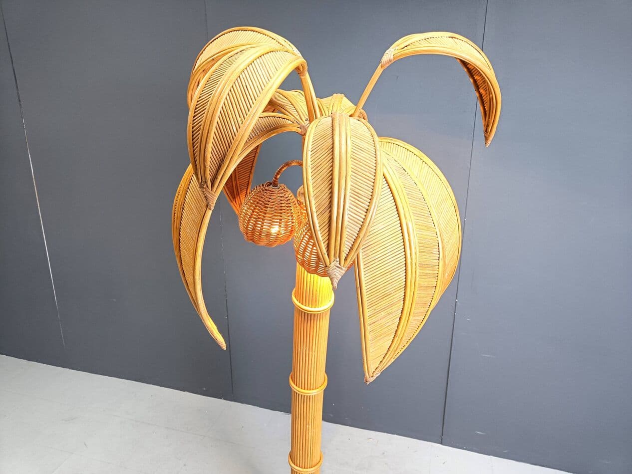 Lampa podłogowa Palma, złoty, rattan i wiklina, Francja, lata 70. - 269289