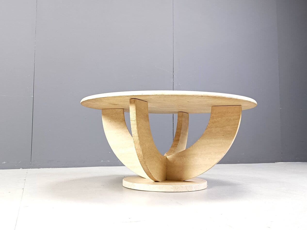 Round coffee table, beige travertine, Italy, 1970s. - 269251