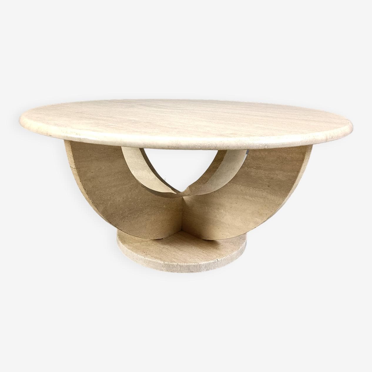 Round coffee table, beige travertine, Italy, 1970s. - 269244
