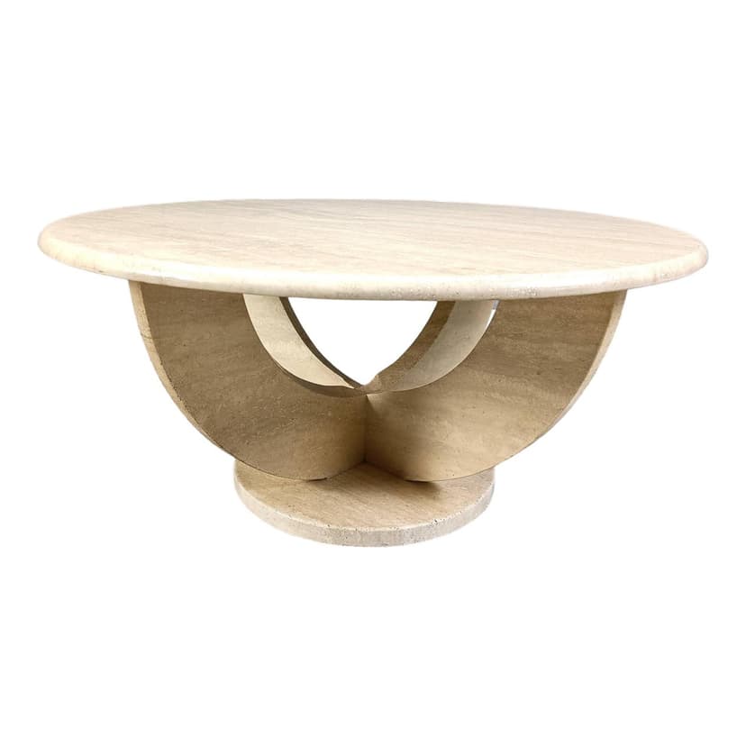 Round coffee table, beige travertine, Italy, 1970s.