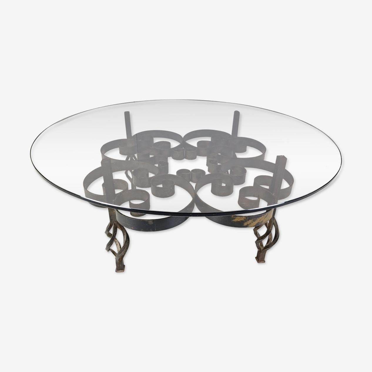 Coffee Table Brutalist, brown, iron, glass, Belgium, 1970s. - 269222